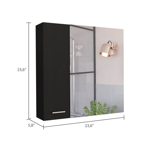 FM Furniture Kenya 24-in x 24-in Recessed Black Mirrored Rectangle Medicine Cabinet