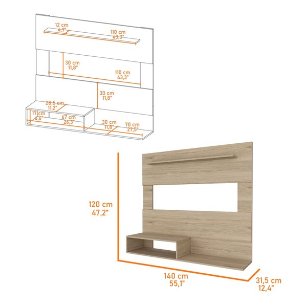 FM Furniture Cabos Light Pine TV Stand for TVs up to 55-in