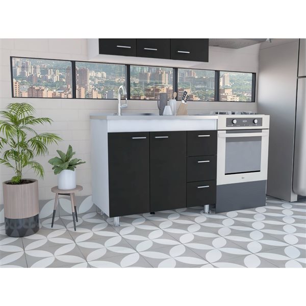 FM Furniture Darien 39.37-in x 35.43-in x 20.67-in White/Black 2-Door Base Cabinet