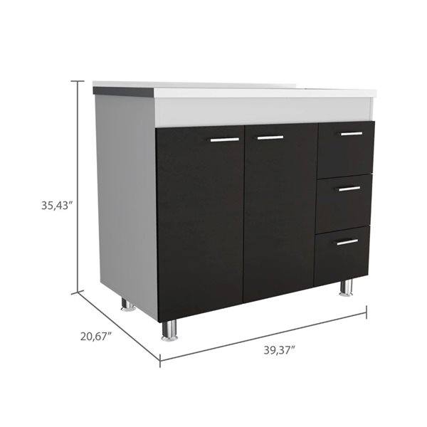 FM Furniture Darien 39.37-in x 35.43-in x 20.67-in White/Black 2-Door Base Cabinet