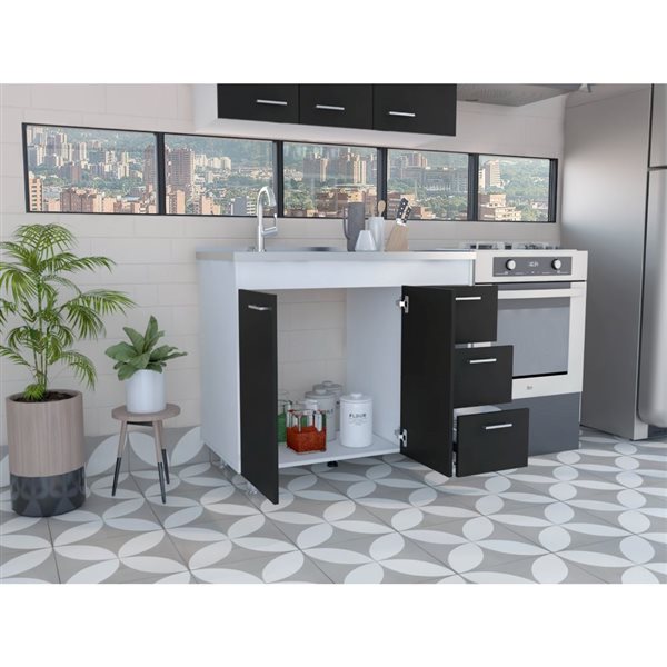 FM Furniture Darien 39.37-in x 35.43-in x 20.67-in White/Black 2-Door Base Cabinet