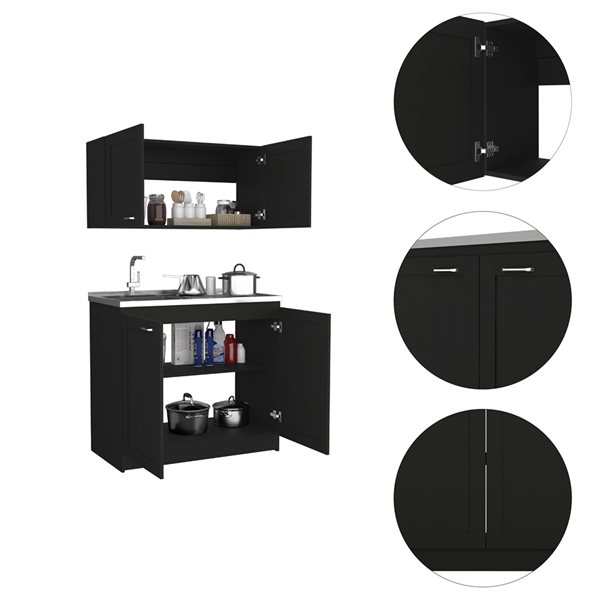 FM Furniture Perseus 39.3-in x 30.8-in x 20.4-in Black Wall Cabinet