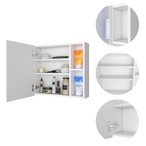 FM Furniture Minsk 20-in x 19-in Recessed White Mirrored Rectangle Medicine Cabinet