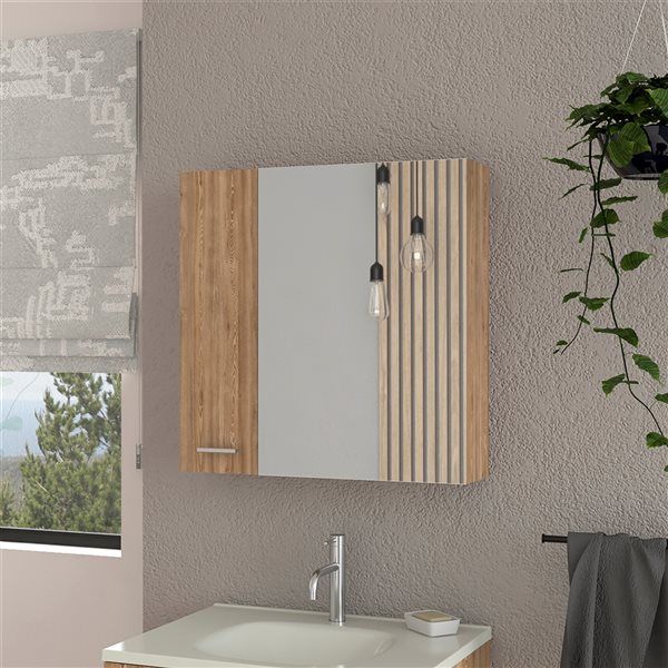 FM Furniture Aria 23.6-in x 23.6-in Recessed Pine Rectangle Medicine Cabinet