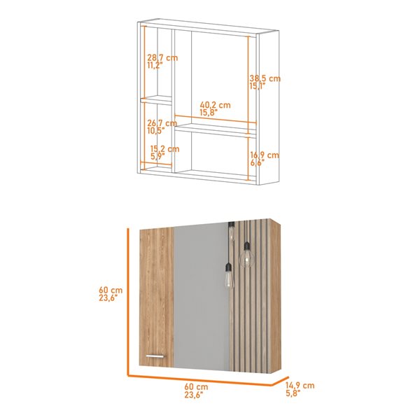 FM Furniture Aria 23.6-in x 23.6-in Recessed Pine Rectangle Medicine Cabinet