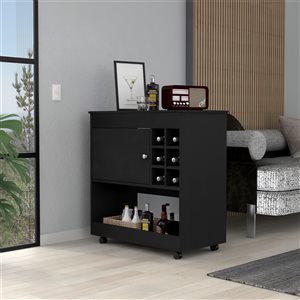FM Furniture Texas Black Wenge 6-Bottle Composite Wine Cabinet