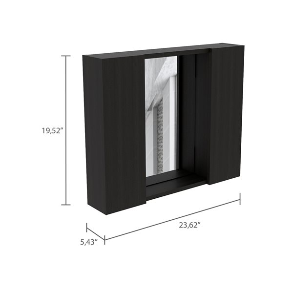 FM Furniture Draco 23.6-in x 19.5-in Recessed Black Mirrored Rectangle Medicine Cabinet