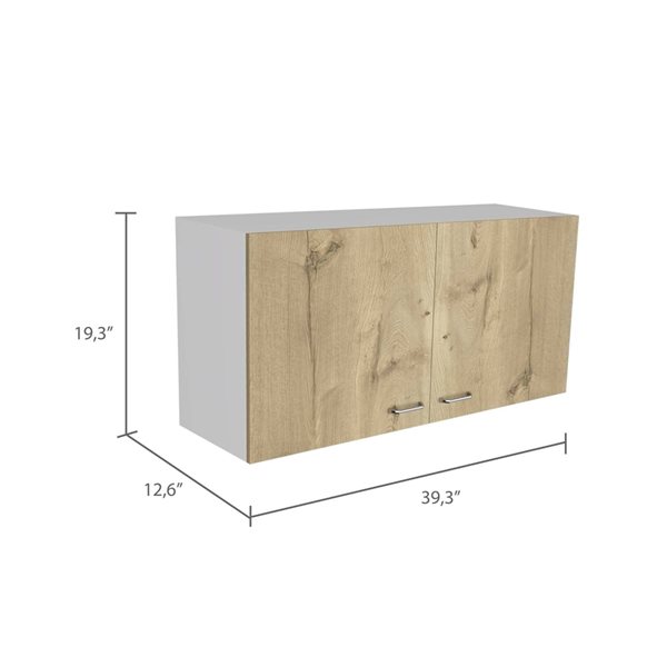 FM Furniture Oklahoma 39.3-in x 19.3-in x 12.6-in White/Light Oak 2-Door Wall Cabinet