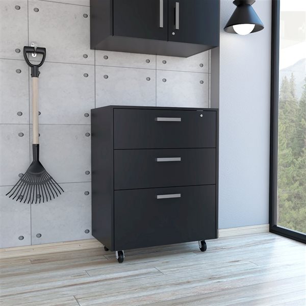 FM Furniture Penny Soft Black 3-Drawer Office Cabinet