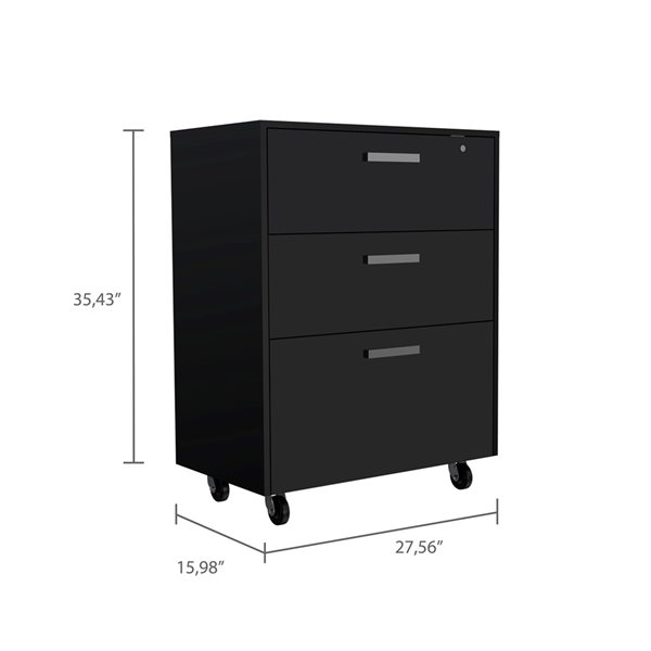 FM Furniture Penny Soft Black 3-Drawer Office Cabinet