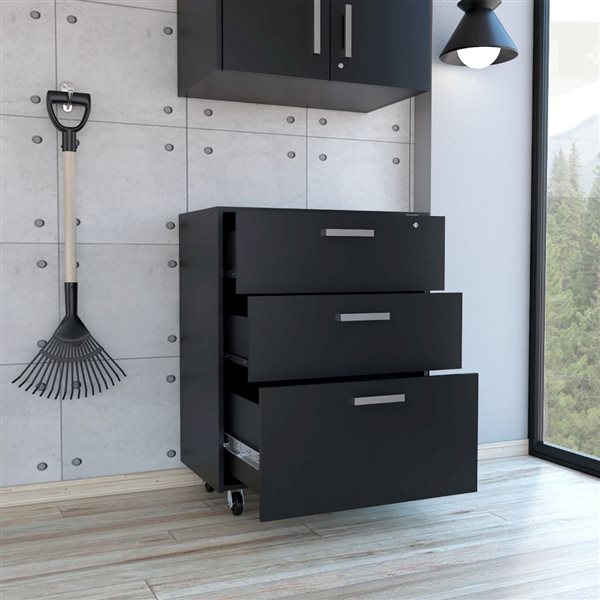 FM Furniture Penny Soft Black 3-Drawer Office Cabinet