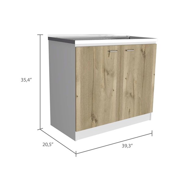 FM Furniture Oklahoma 39.3-in x 35.4-in x 20.5-in White/Light Grey Base Cabinet