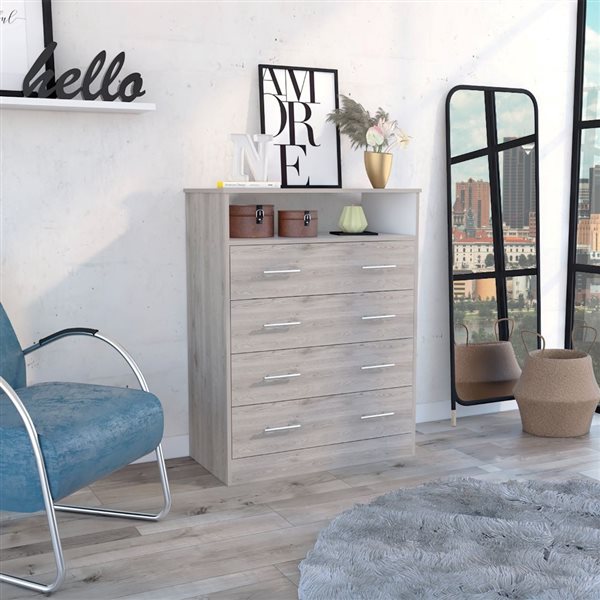 FM Furniture Lagos Light Grey 4-Drawer Standard Dresser