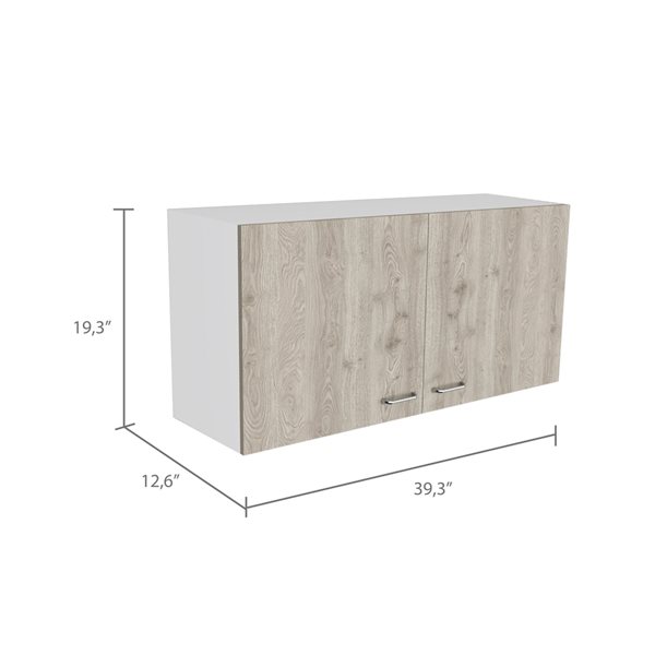 FM Furniture Rocco 39.3-in x 19.3-in x 12.6-in White-Light Grey 2-Door Wall Cabinet