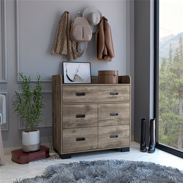 FM Furniture Anemone Dark Brown 5-Drawer Standard Dresser