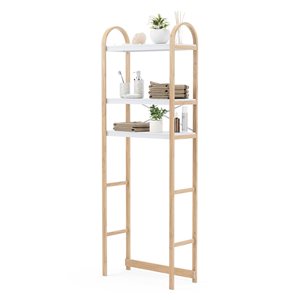 Umbra Bellwood 10.3-in D x 24-in W x 66-in H 3-Tier White and Natural Wood Over the Toilet Shelf