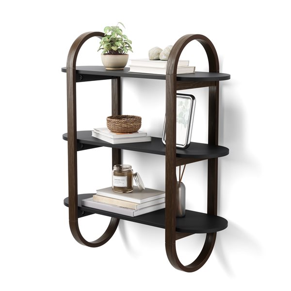 Étagère murale Bellwood par Umbra en bois noir et noyer de 25,67 po L. x 29,5 po h. x 9,3 po p.