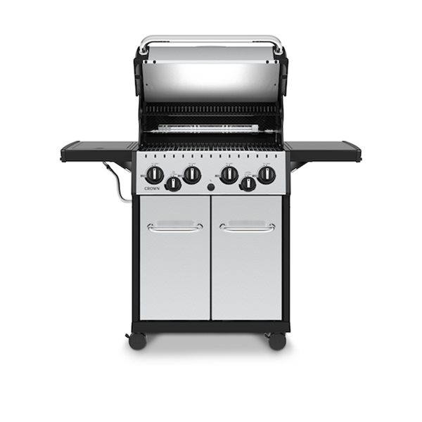 Broil King Crown S 490 Stainless Steel 4-Burner Liquid Propane Gas Grill with Side Burner and Rotisserie Burner