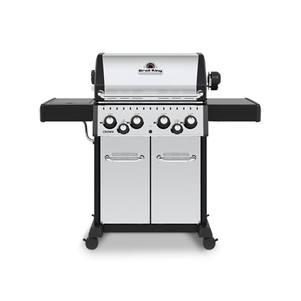 Broil King Crown S 490 Stainless Steel 4-Burner Liquid Propane Gas Grill with Side Burner and Rotisserie Burner