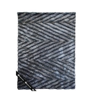 Tapis rectangulaire de 7 pi x 9 pi Thornbury par KORHANI Home à motif ligné noir et gris