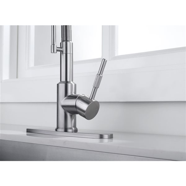 Westmount Waterworks Randall Brushed Nickel 1-Handle Deck Mount Pull-Down Handle/Lever Kitchen Faucet with Deck Plate