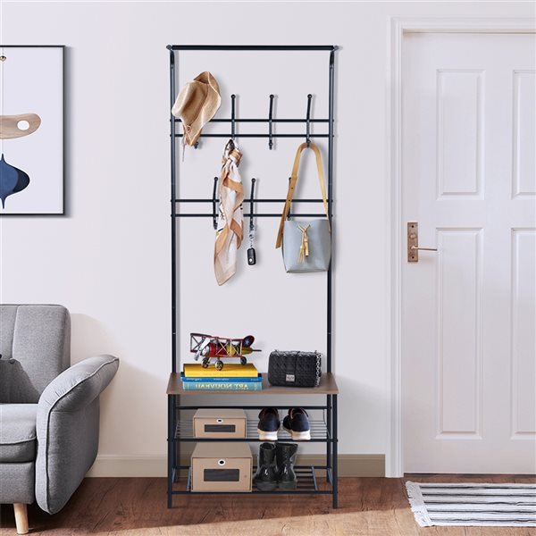 Homycasa Ady Black 7-Hook Coat Stand with Shelf