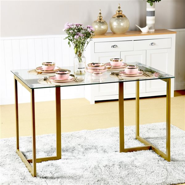 Homy Casa Slip 47-in Clear Rectangular Dining Table with Gold Metal Frame