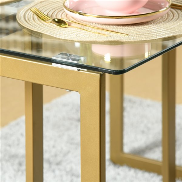 Homy Casa Slip 47-in Clear Rectangular Dining Table with Gold Metal Frame