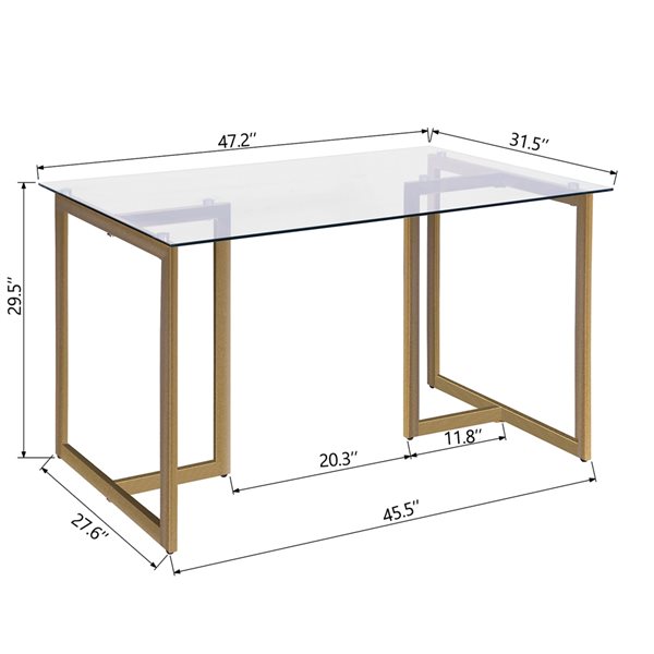 Homy Casa Slip 47-in Clear Rectangular Dining Table with Gold Metal Frame