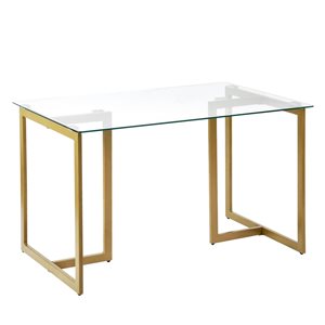 Table de salle à manger rectangulaire claire de 47 po Slip par Homy Casa avec cadre en métal doré