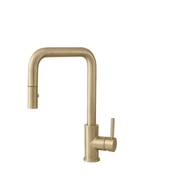 Stylish Rivo Brushed Gold 1-Handle Deck Mount High-Arc Handle/Lever Commercial/Residential Kitchen Faucet