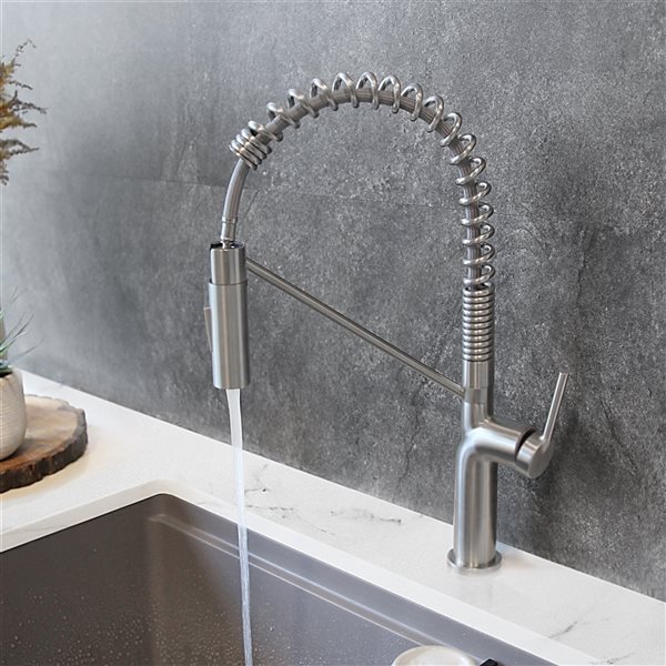 Stylish Tivoli Brushed Stainless Steel 1-Handle Deck Mount High-Arc Handle/Lever Commercial/Residential Kitchen Faucet