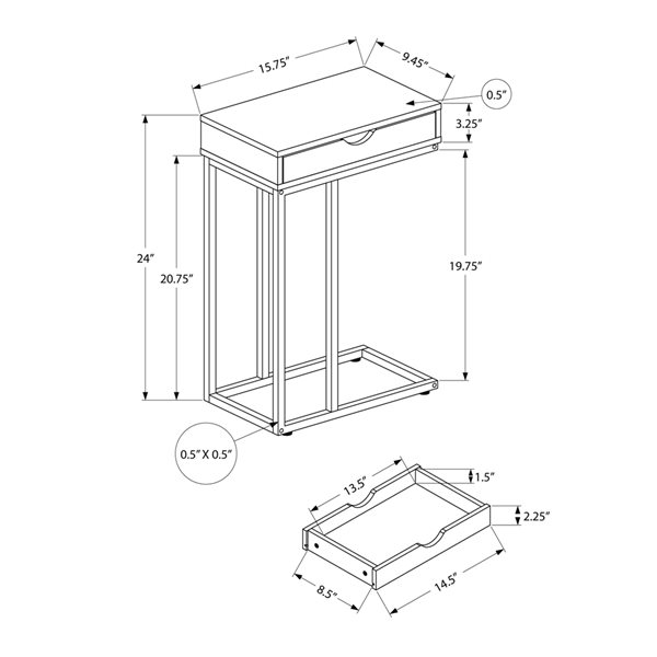 Table de service rectangulaire en composite taupe foncé par Monarch Specialties de 15,75 po