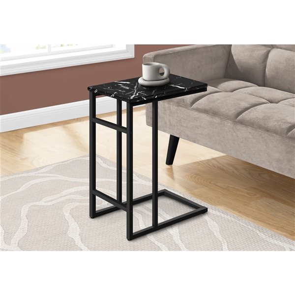 Monarch Specialties 18-in Black Marble-Look Composite Rectangular Accent Table