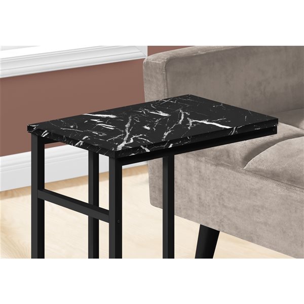 Monarch Specialties 18-in Black Marble-Look Composite Rectangular Accent Table