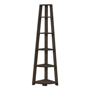 Monarch Specialties Brown Oak Composite 5-Shelf Corner Bookcase