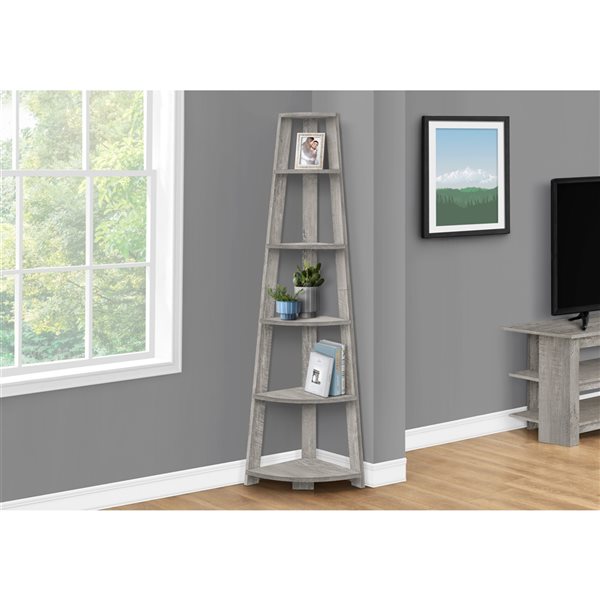 Monarch Specialties Industrial Grey Composite 5-Shelf Corner Bookcase