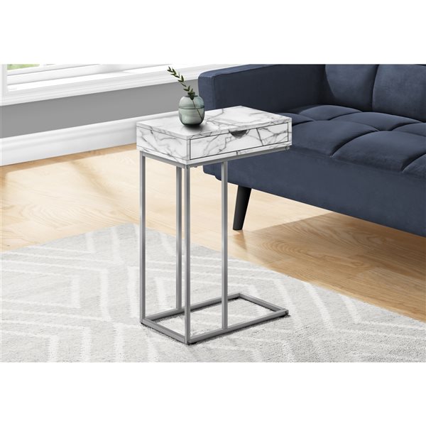 Monarch Specialties 15.75-in White Marble-Look Composite Rectangular Side Table