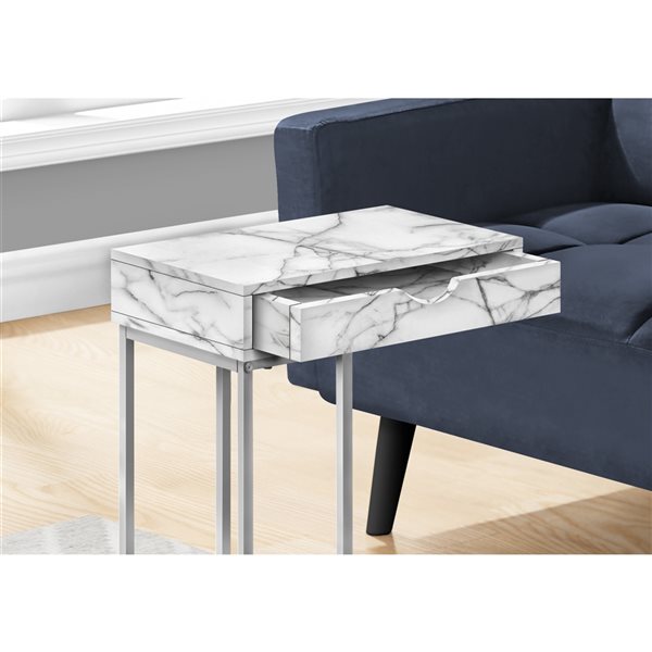 Monarch Specialties 15.75-in White Marble-Look Composite Rectangular Side Table