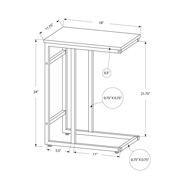 Monarch Specialties 18-in Black Composite Rectangular Accent Table