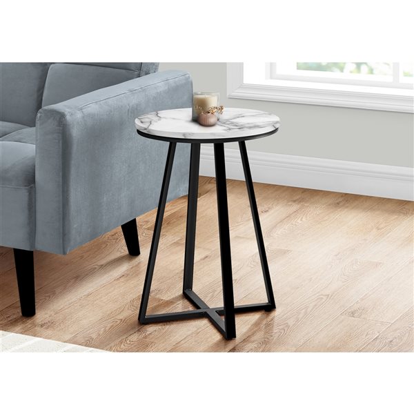 Monarch Specialties 15.75-in White Marble-Look Composite Round Accent Table