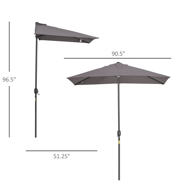 Outsunny Half Round 4-ft Grey Patio Umbrella Crank 84D-074GY