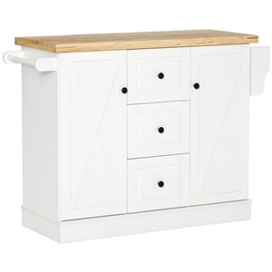 HOMCOM 36-in White Base with Rubberwood Wood Top Kitchen Islands