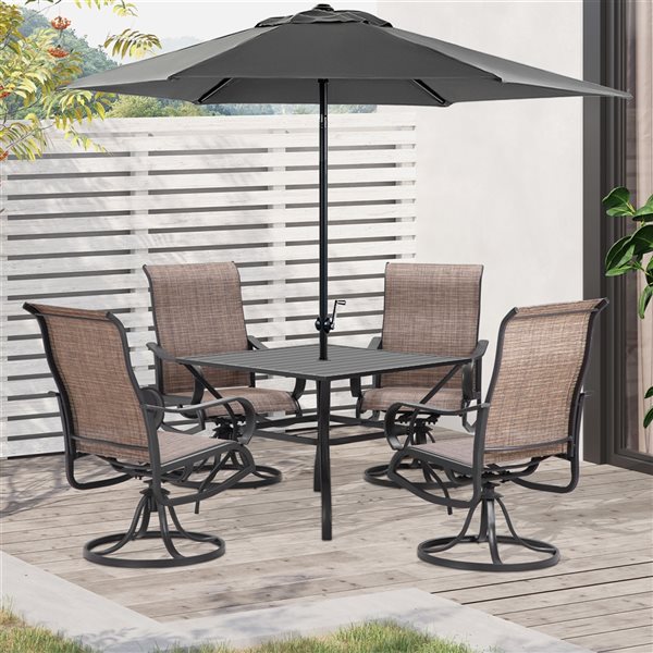 Outsunny 5-piece Brown Dining Patio Set with Umbrella Hole