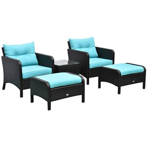 Outsunny 5-Piece Wicker Outdoor Patio Furniture Set with Coffee Table