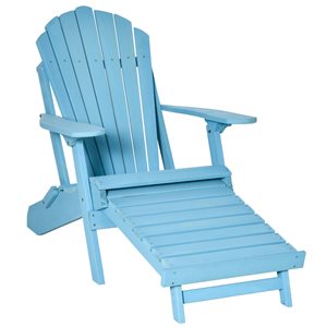 Chaise Adirondack pliante en bois pour le patio avec pouf bleu par Outsunny