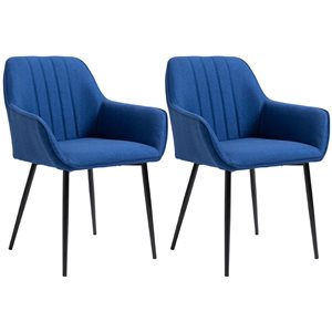 HOMCOM Ergonomic Elegant Blue Linen Dining Chairs - Set of 2