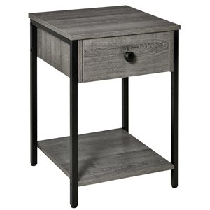 HOMCOM Grey 21-in End Table with Drawer Shelf
