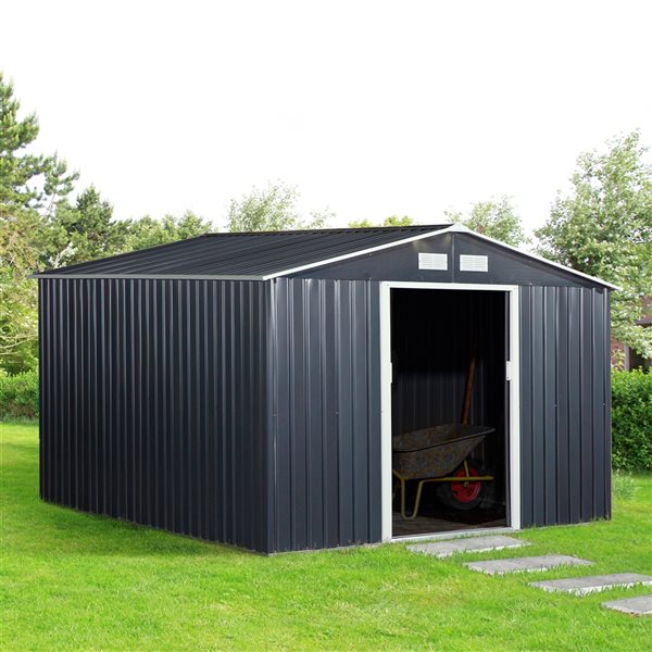 Outsunny 11-ft x 9-ft Grey Steel Outdoor Utility Storage Shed with Sliding Doors