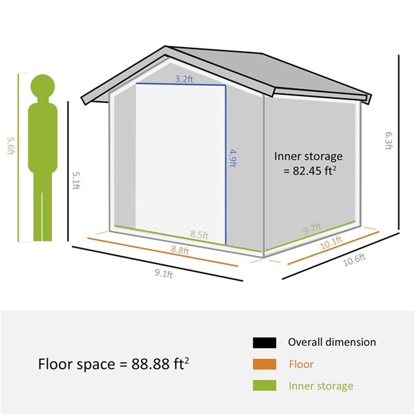 Outsunny 11-ft x 9-ft Grey Steel Outdoor Utility Storage Shed with Sliding Doors